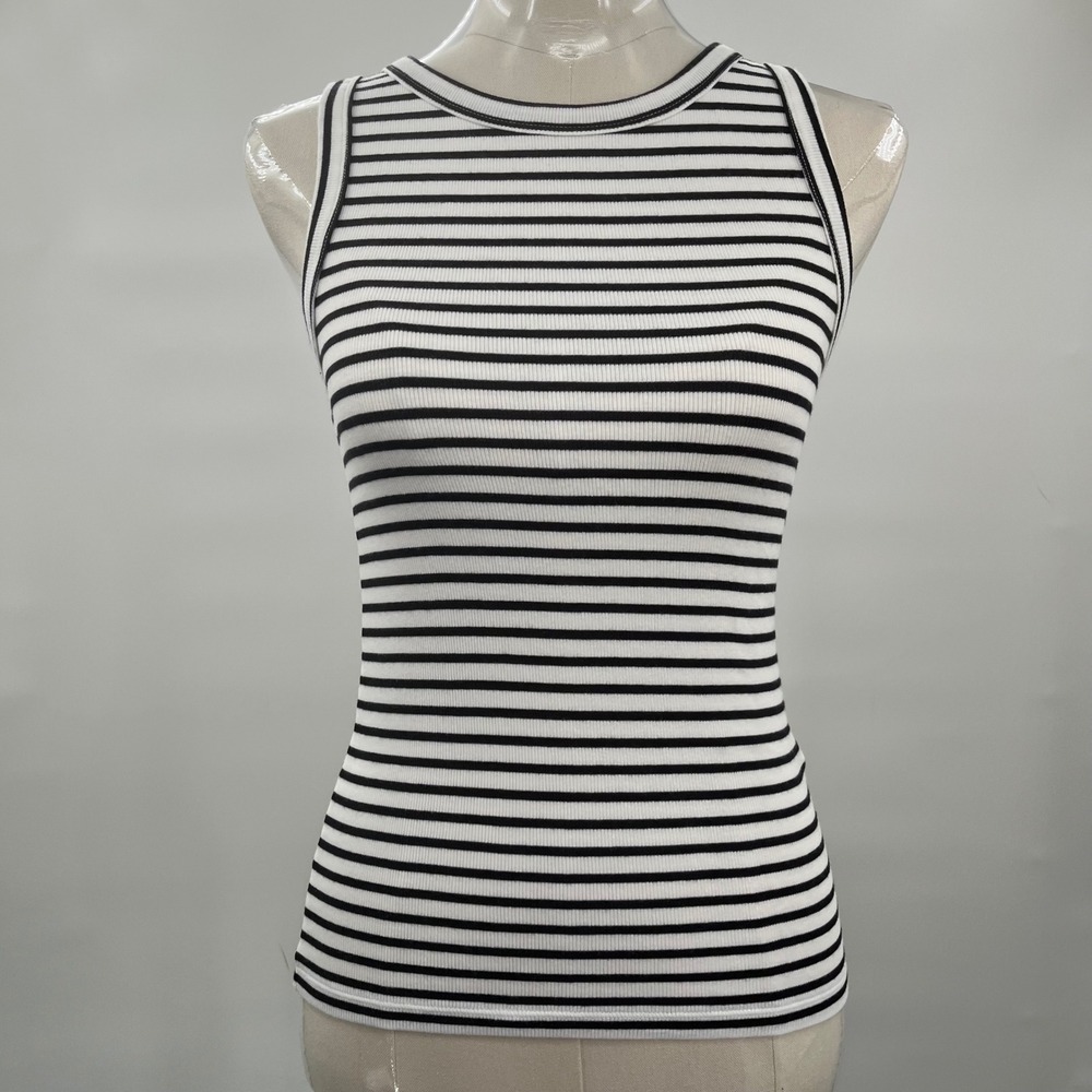 J.Crew Tank Top Womens S White Black NWT Striped Ribbed Crew Neck CH264